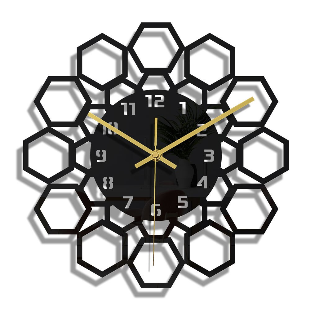 Grote Romeinse Cijfers Diy Silent Acryl Decoratieve Wandklok Modern Woonkamer Horloge Black Hollow Patroon Horloge: CC316 30cm