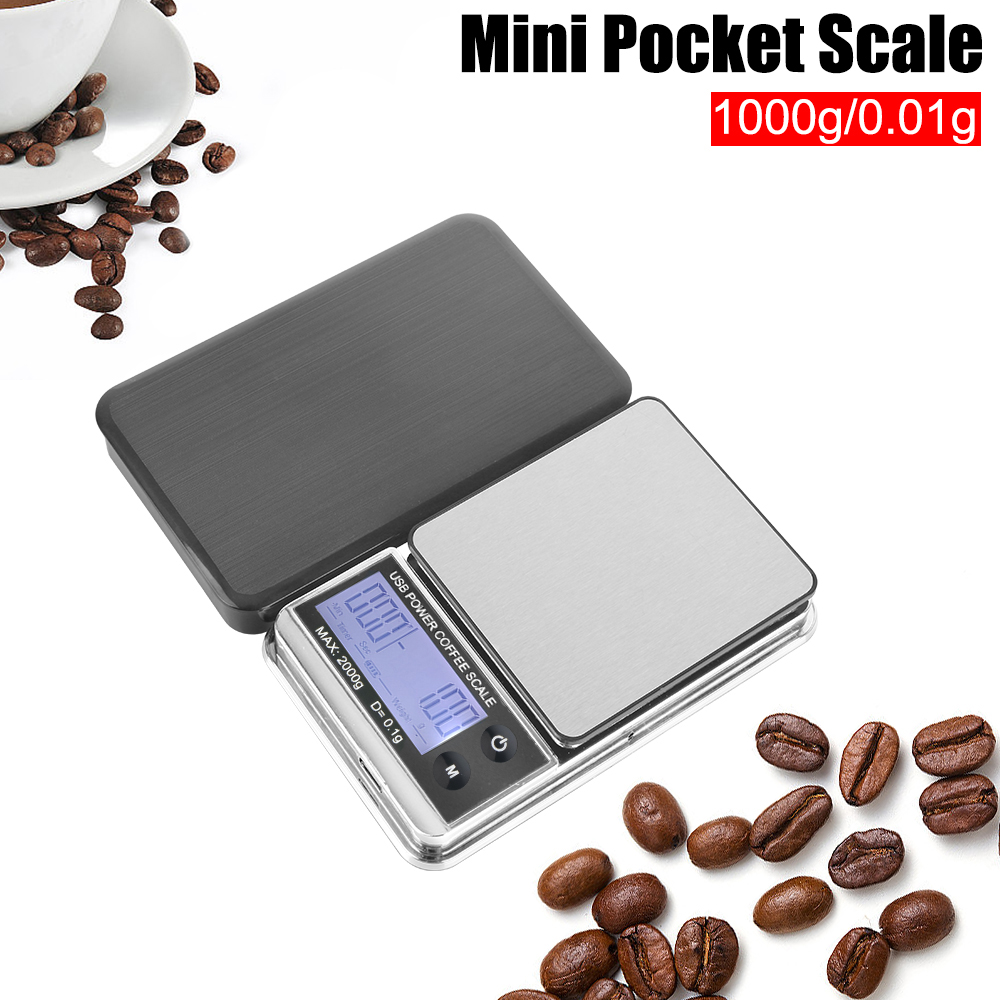1000g/0.01g Cyclische Oplaadbare Hoge Precisie Digitale Keuken Koffie Schaal Auto Timer Elektronische Weegschaal Mini Pocket Schaal