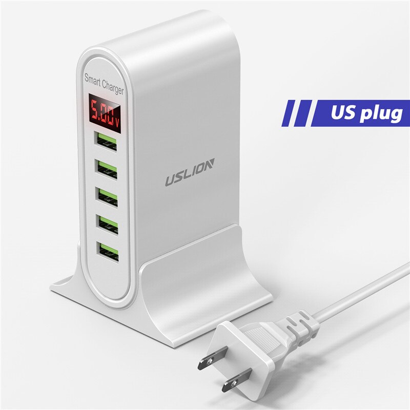 USLION 5 Port USB Ladegerät HUB Multi USB Ladestation Dock Desktop Wand Hause Led-anzeige Universal Neue Ladegeräte EU UNS UK Stecker: US White