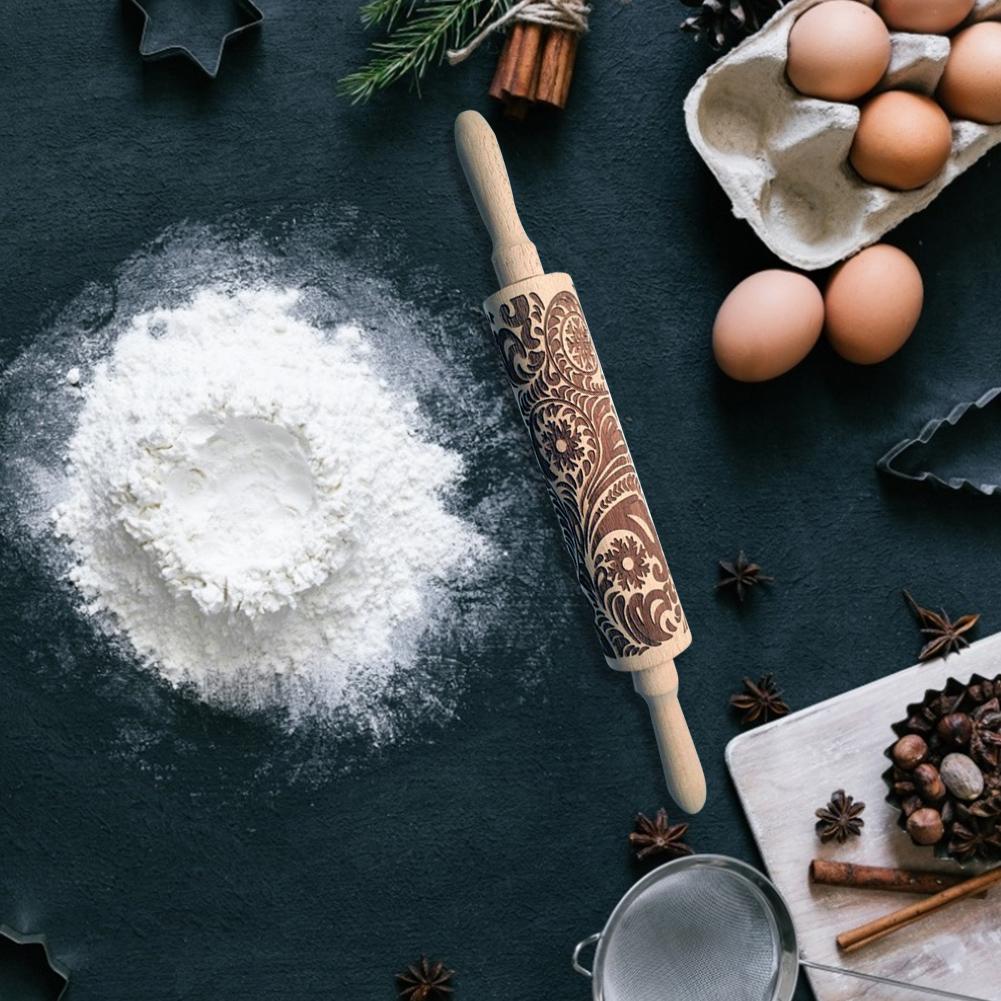 Weihnachts Nudelholz Mit Motiven - Elch & Schneeflocken Design | Backrolle Mit Silikonmustern