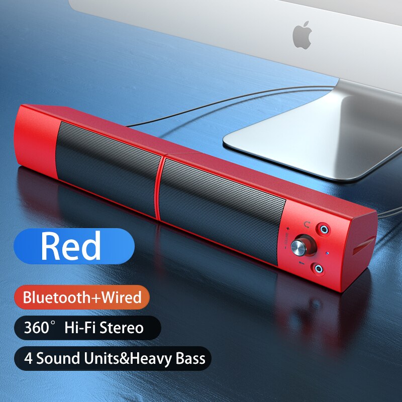 Computer Speakers Detachable Bluetooth Speaker Bar Surround Sound Subwoofer For Computer PC Laptop USB Wired Dual Music Player: Red bluetooth