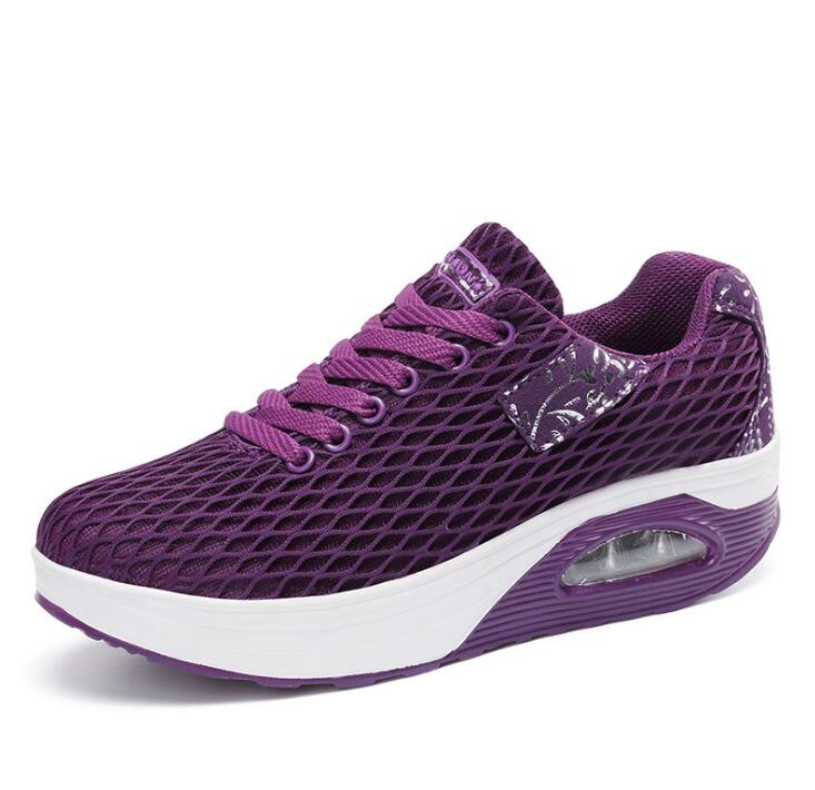 Vulcanisée Plate-Forme Chaussures À Semelles Compensées Air Maille À Lacets Femmes Baskets Printemps été Chaussures À Talons Hauts Femmes Chaussures Décontractées zapatos mujer: Violet / 7.5