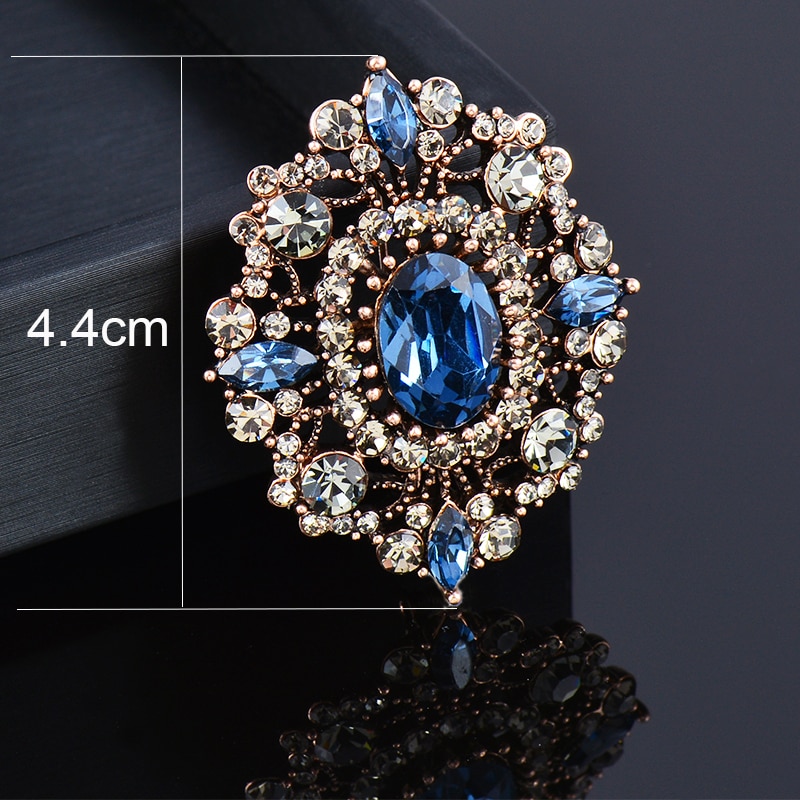 SINLEERY Gothic Style Red Black Blue Oval Big Stone Brooches For Women AAA Cubic Zircon Pins Jewelry Accessories ZD1 SSG: XZ144L