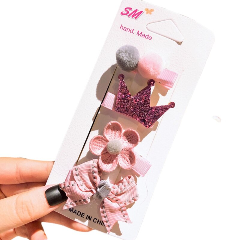 4Pcs Leuke Baby Meisjes Headwears Haarspeld Kids Baby Strik Bloem Haarspelden Set Kinderen Haar Accessoires