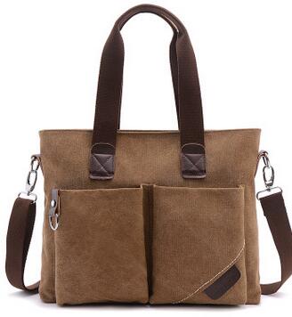 canvas portable shoulder bag leisure Messenger briefcase canvas men bag: Brown