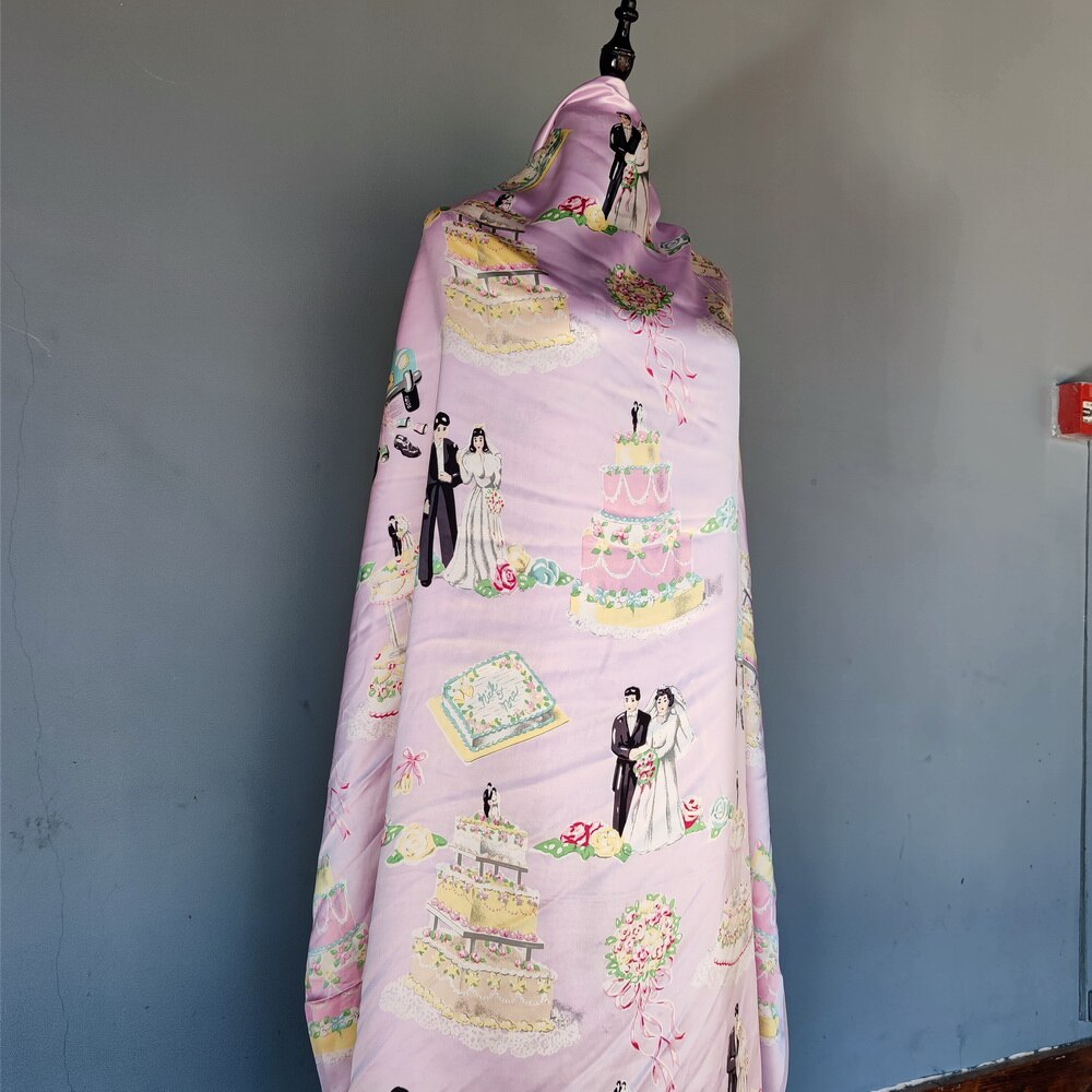 Pure silk charmeuse silk satinsilk mulberry silk pink color wedding and cake funky pattern