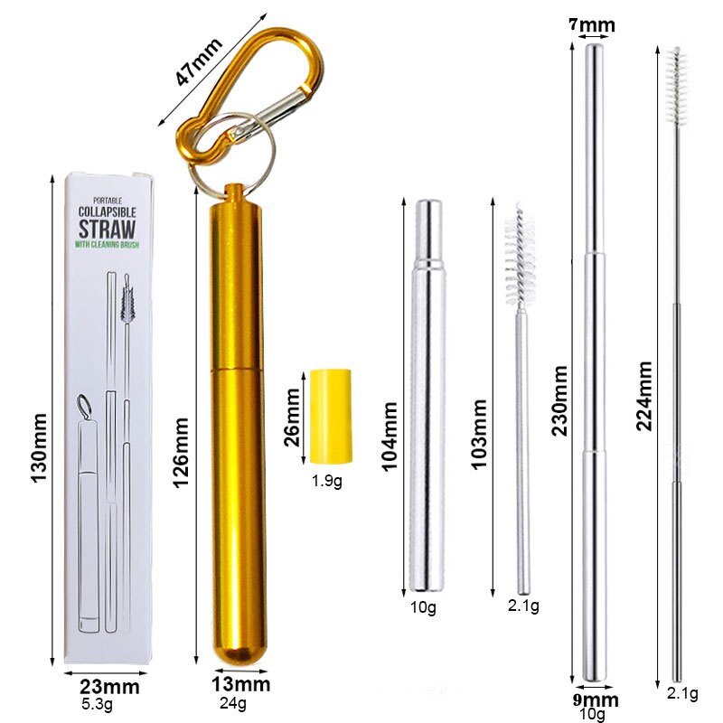 Telescopische Herbruikbare Rietjes Reinigingsborstel Metalen Stro Party Tool Draagbare Rvs Rietje Met Travel Case