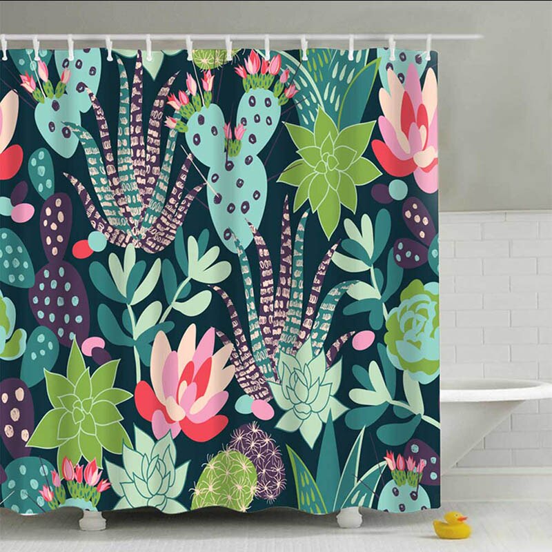 180x180cm vert plantes en pot rideau de douche pour salle de bain imperméable imprimer Cactus succulentes rideau de bain avec 12 crochets