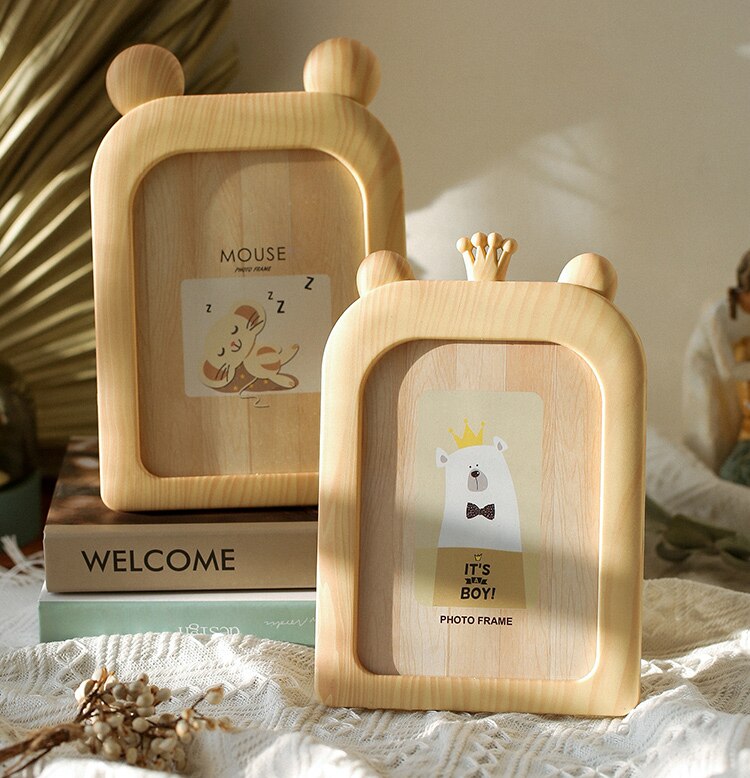 Dierenfotolijst van 7 inch voor kinderen, houtnerf, kinderstijl, cartoonstijl, bureaudecoratie, accessoires  zh448