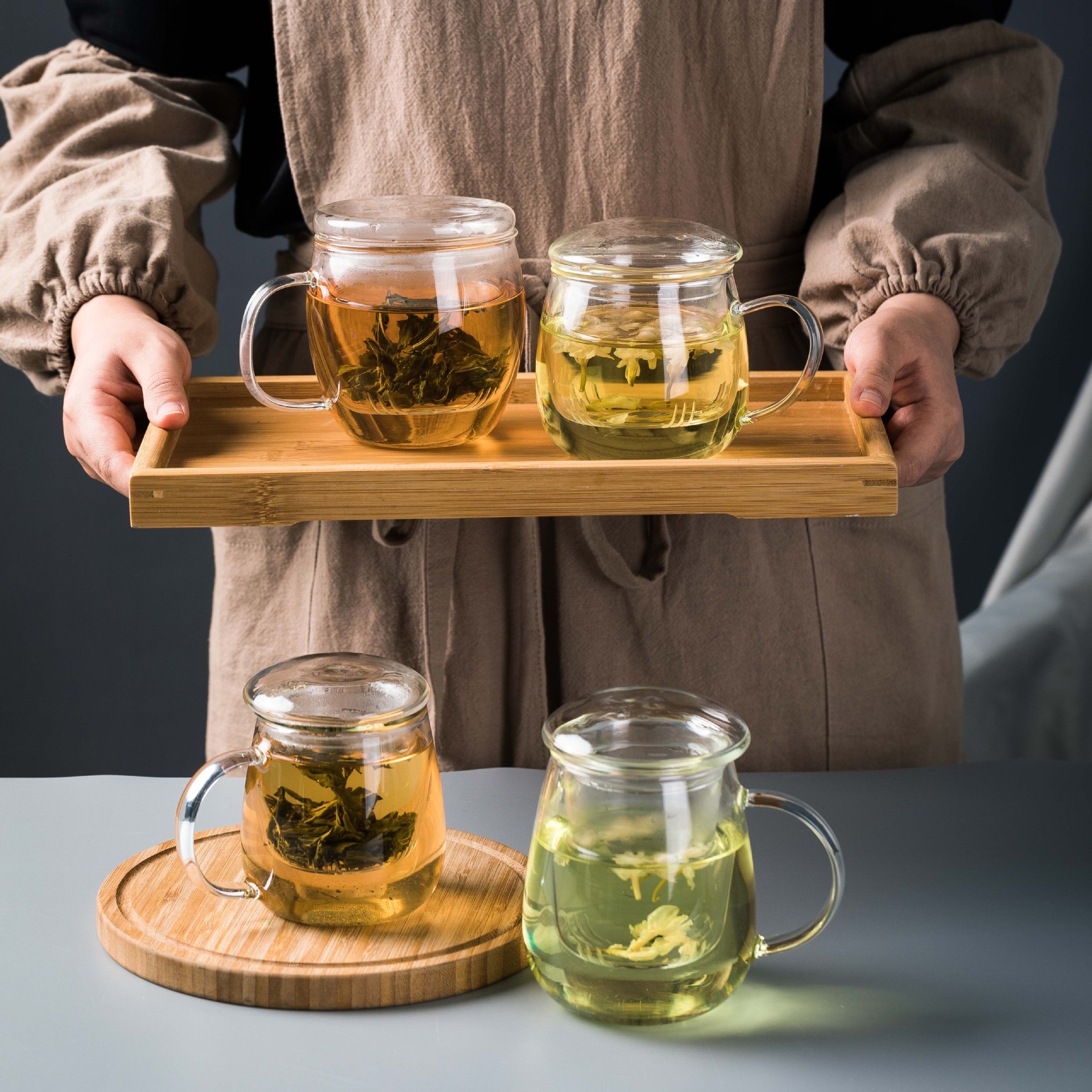 Vaso de té de vidrio de borosilicato de 350 ml/500 ml para oficina, gafas de té de Kung Fu con infusor, taza de agua desmontable aislada
