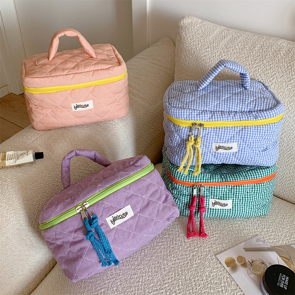 3pcs/Set Plaid Cosmetic Bag Set Simple Style Large Capacity Portable Cosmetic Tools Storage Bag for Home Bathroom Toiletry Bag