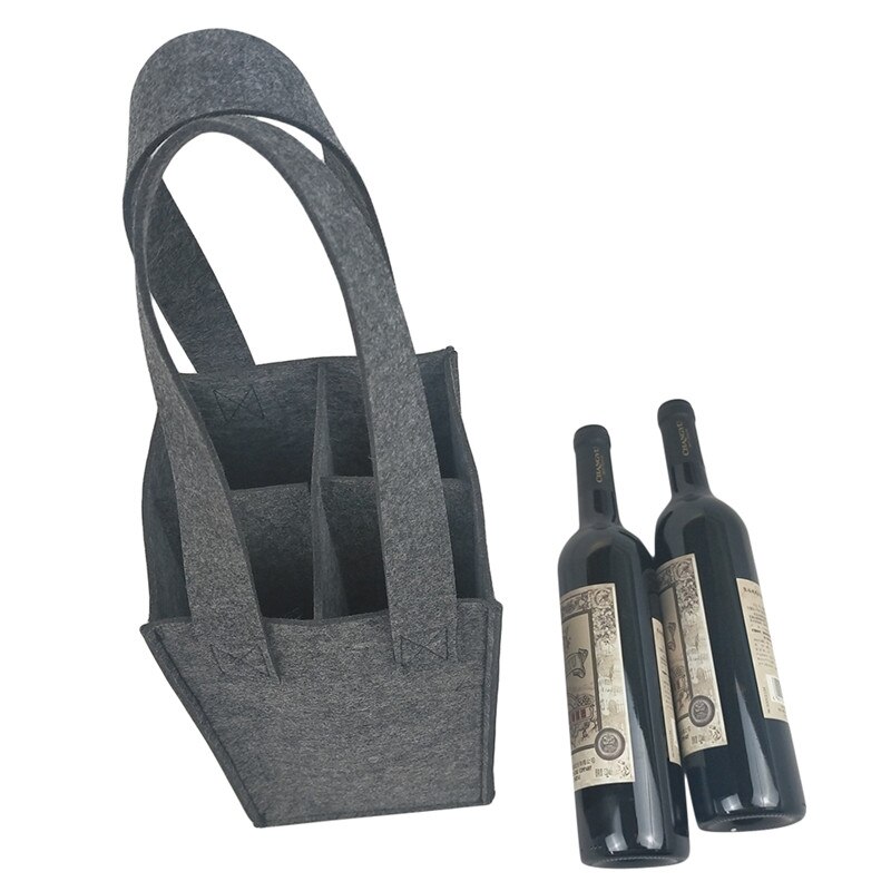 Genanvendelig filtpose vinholder ølflaske shopping mulepose flaskeholder med 6 flasker divider vaskbar grå: Mørkegrå / Seks flasker