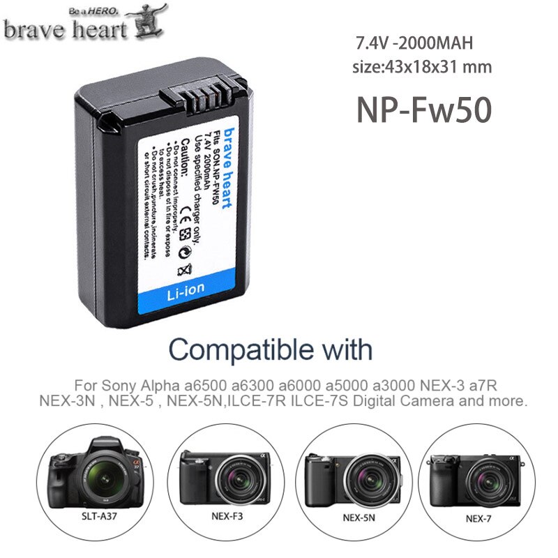 4Pcs 2000mAh NP-FW50 NP FW50 Battery + LED USB Dual Charger for Sony Alpha a6500 a6300 a7 7R a7R a7R II a7II NEX-3 NEX-3N NEX-5: 1battery
