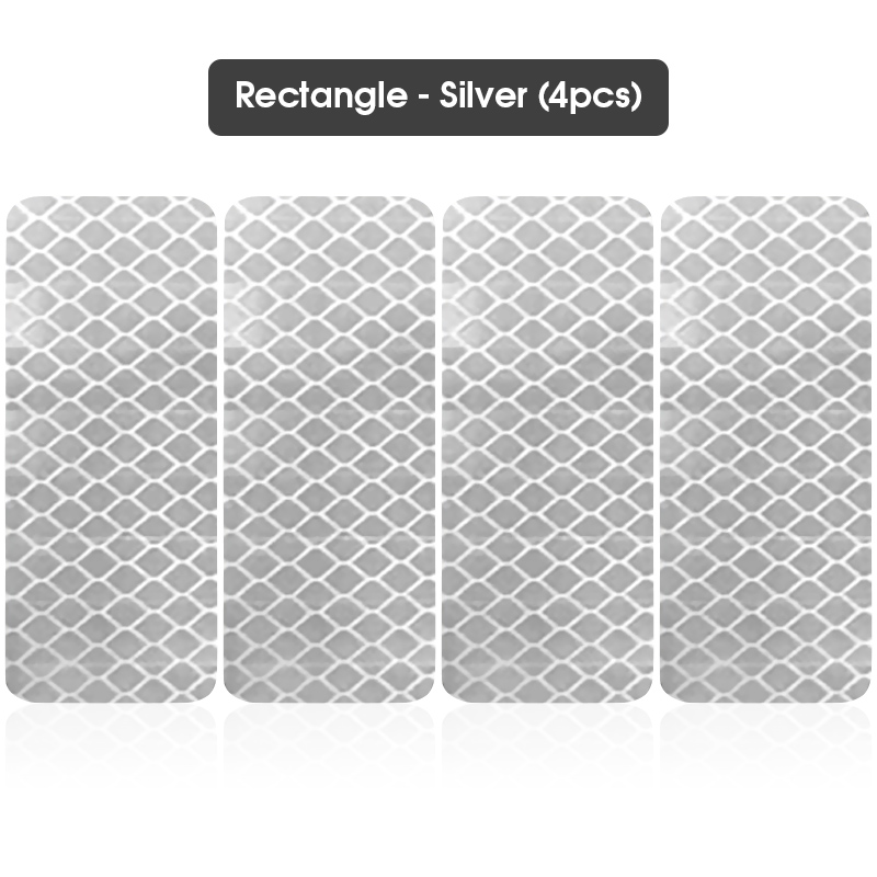 4pcs Car Door Sticker Decal Reflective Strip Warning Mark Tape Reflective Sticker OPEN High Sign Safety Light Reflector Strip: Rectangle-silver