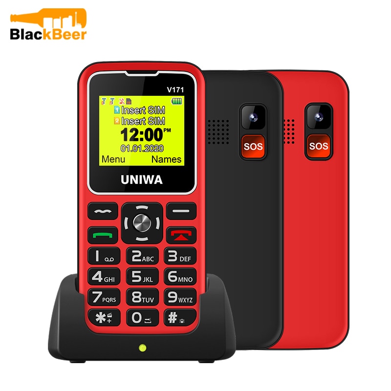 UNIWA V171 1.77" 2G GMS Mobile Phone 1000mAh Senior Feature Phone Free Charging Dock Cellphone Wireless FM For Elderly Man SOS