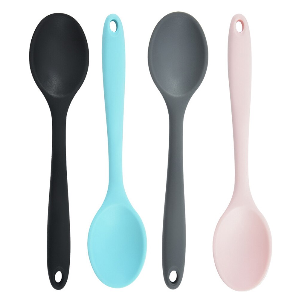 Silicone de grau alimentício longo-manuseado colher de sopa utensílios de mesa colher de cor sólida cozinha colher de silicone talheres acessórios