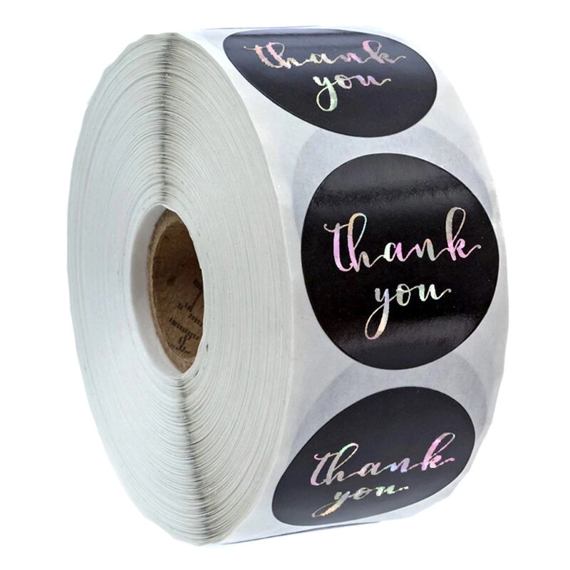 500Pcs 1 Inch Holographic Rainbow Thank You Letters Stickers Roll Round Adhesive Labels for Envelope Seal Wrapping: 2