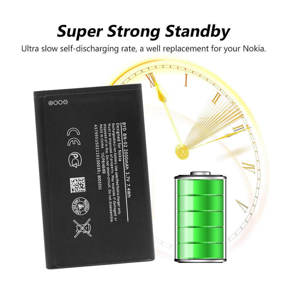 Lítio 100% novos! Bateria recarregável lítio bn02 BN-02 bn 02, para nokia xl 4g RM-1030 RM-1042 rm 1061 byd substituição