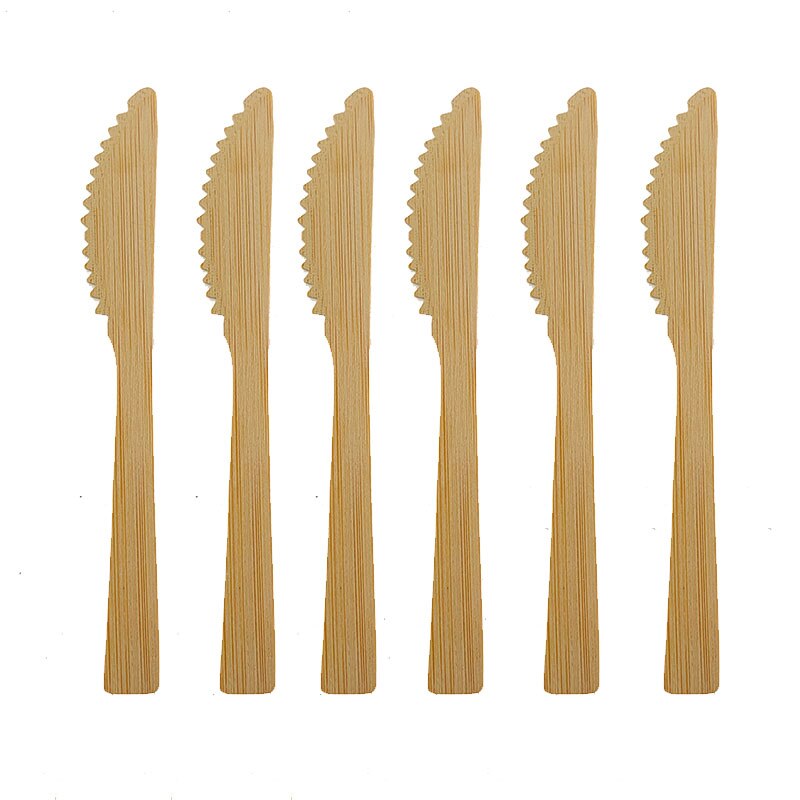 Wegwerp Bamboe Lepel Vork Mes Set Bamboe Hout Bestek Bestek Set Party Restaurant Bruiloft Servies Single-Gebruik Bestek: 6 pcs Knife