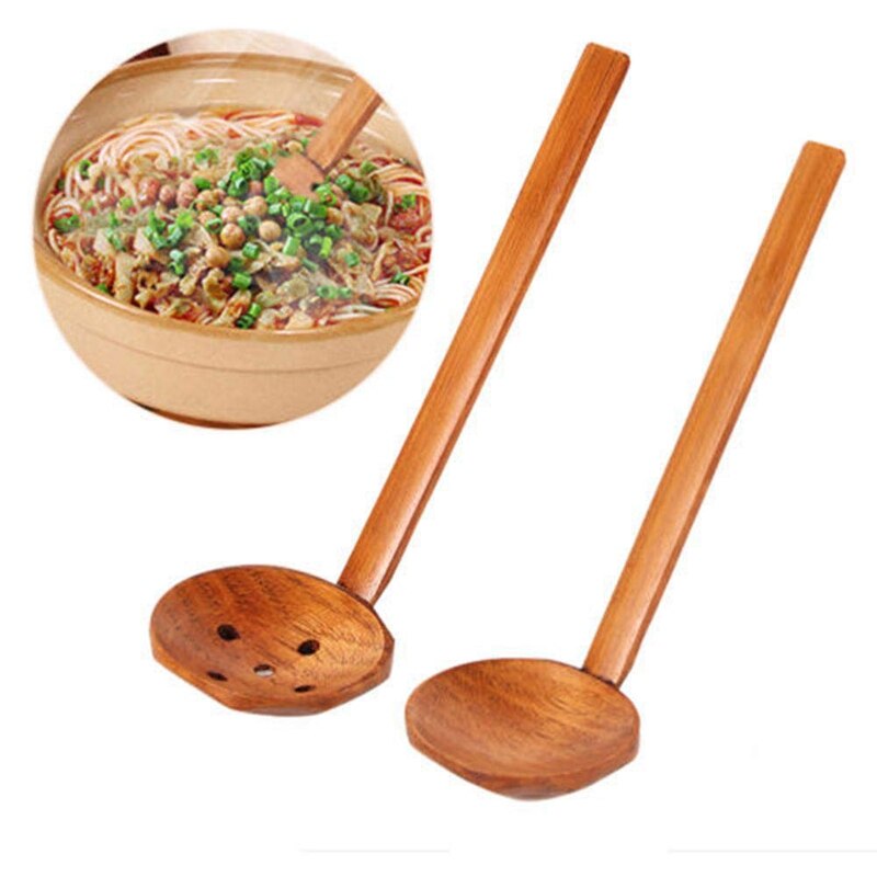 6 stycken handgjorda ramen-sked och durkslag i trä med långt handtag köksredskap för hembestick