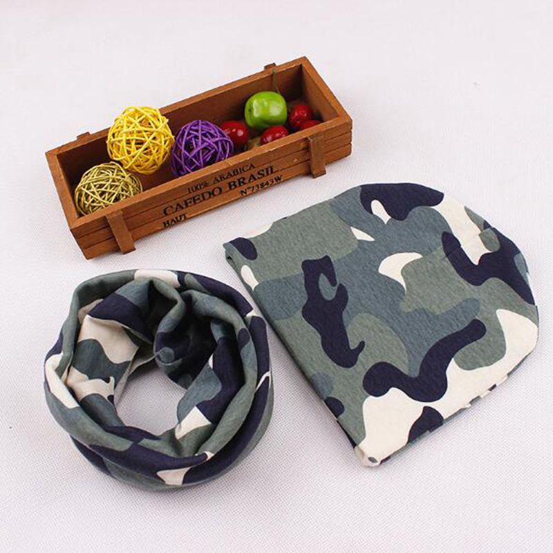 Kindermuts baby gehaakte muts baby winter muts sterrenprint halssjaal kraag warmer muts set baby capuchon katoenen warme muts sjaal: C camouflage 1
