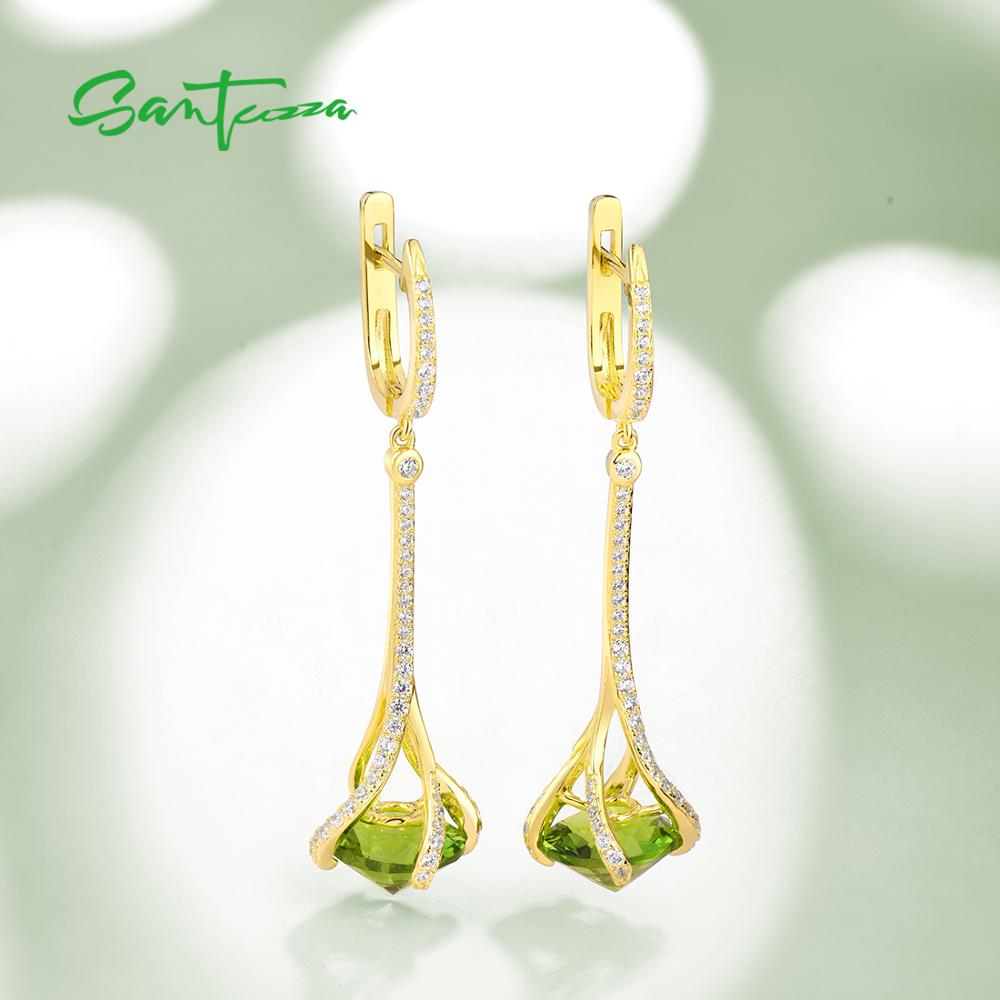 SANTUZZA 925 boucles d'oreilles en argent Sterling rond vert pierre blanc zircon cubique boucles d'oreilles élégantes pour les femmes de mariage bijoux fins