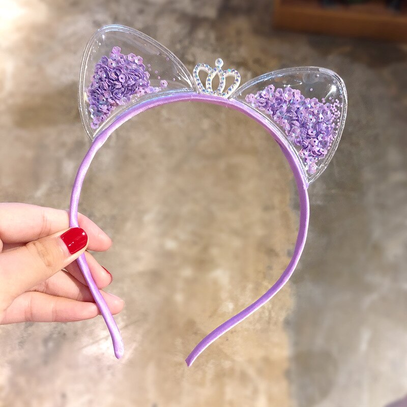 Girls Cute Colorful Sequin Cat Ears Headbands Children Sweet Cat Ears Quicksand Crown Headband Kids Hair Princess Headband: 05