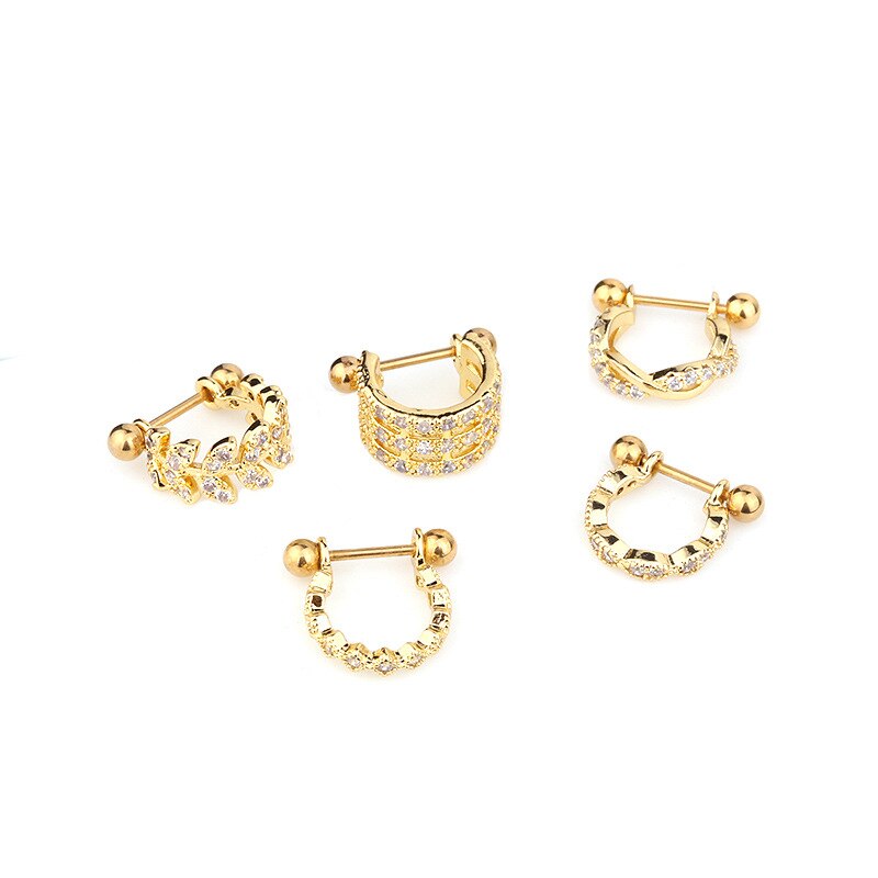Blad cz kubieke zirkonen stud helix kraakbeen tragus oorbellen sieraden voor vrouwen oor bot kraakbeen piercing oorbellen