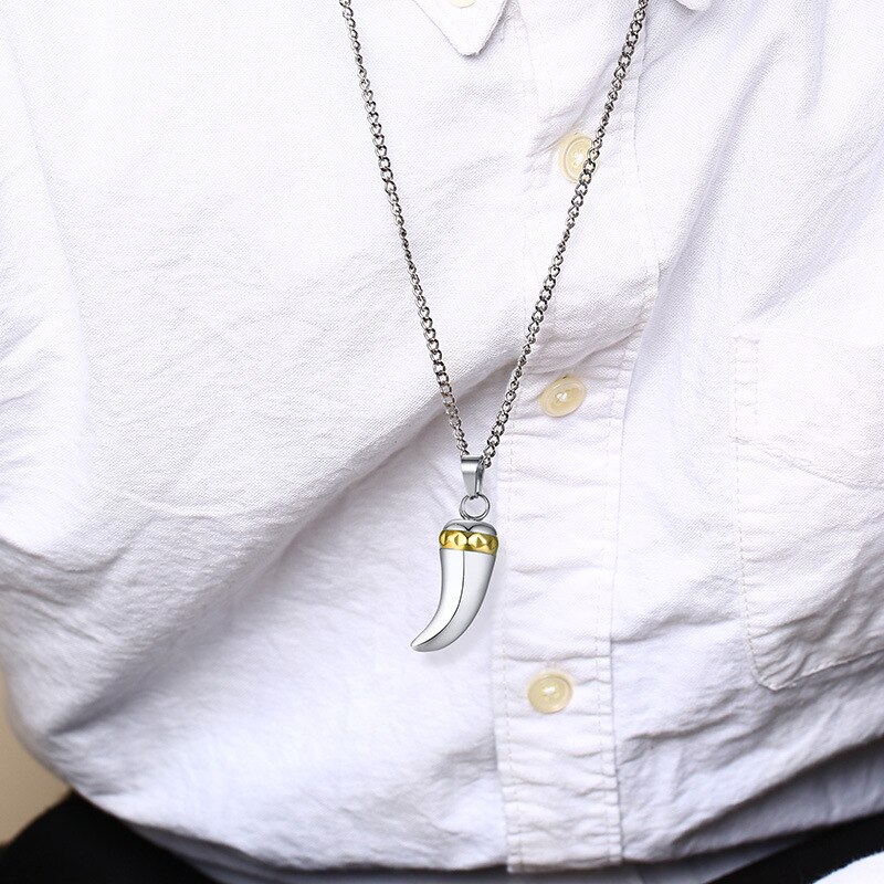 COLLAR COLGANTE con forma de diente de lobo de collar de cadena de 60cm para hombre
