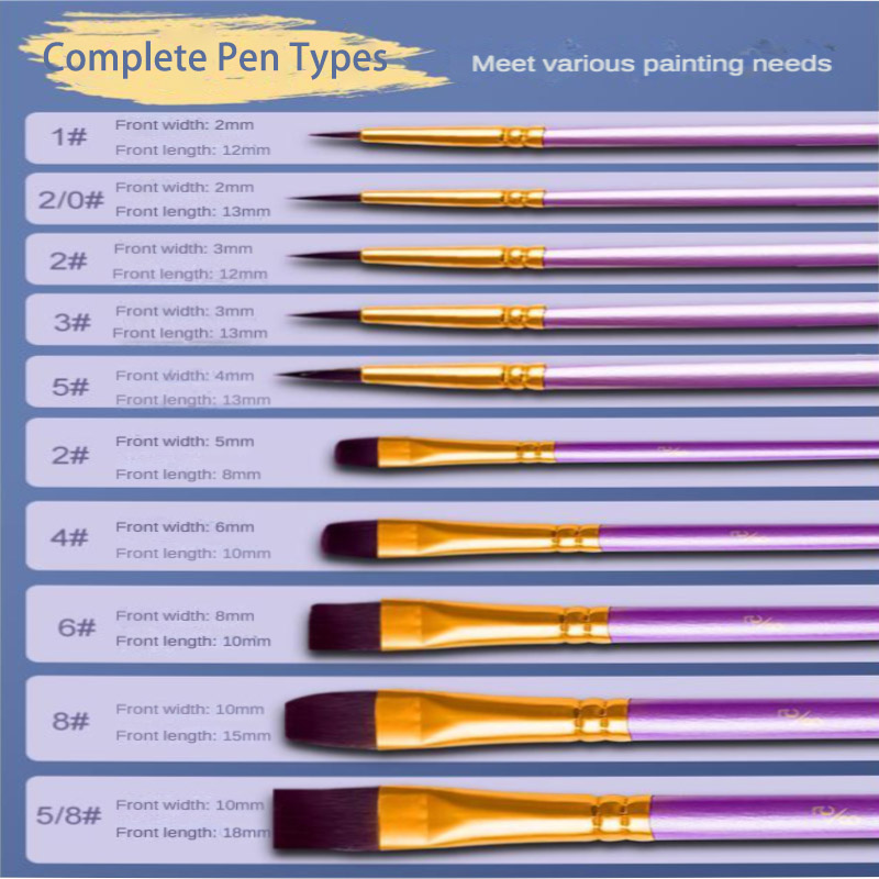 10 Pcs Set Nylon Hair Children's Artists Painting Brush Art Special Multifunction Hook Line Short Pointed Pen Available 4 Colors