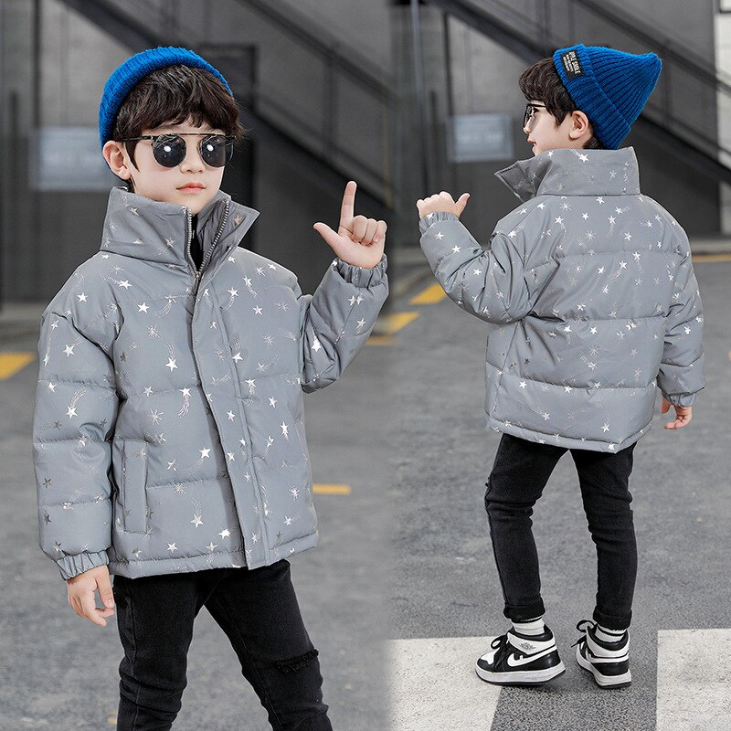 Moda per bambini giacca imbottita in cotone riflettente per bambini ragazzi stampa di tendenza capispalla imbottita tuta da snowboard per cappotto corto caldo spesso per adolescenti