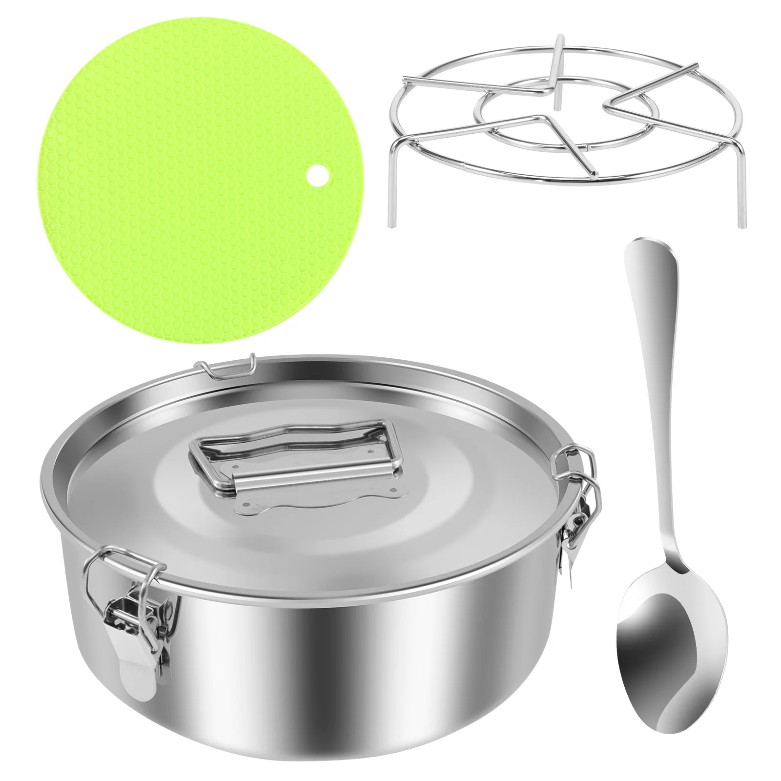 Flan Mold with Lid and Handle Stainless Steel Flan Pan Practical Flan Pan Mold with Steam Rack Honeycomb Mat Spoon Flan Pot: Default Title