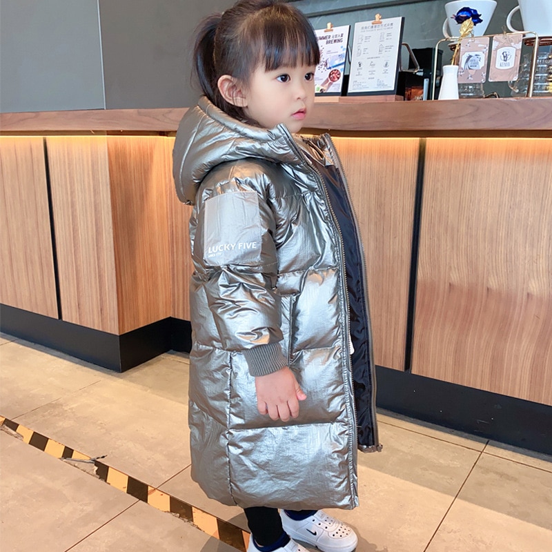 Olekid Russische Winter Kinderen Meisjes Donsjack Hooded Lange Zilveren Jongens Bovenkleding Jas 2-12 Jaar Kinderen Tiener meisjes Parka