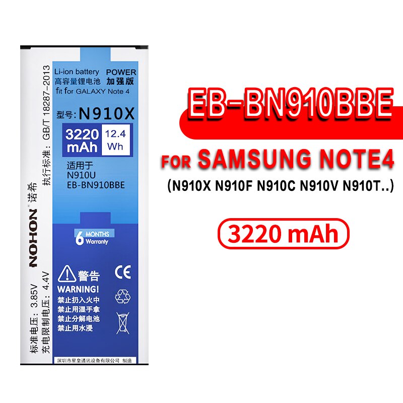 NOHON Batteria Per Samsung Galaxy S9 S8 Più S7 S6 Bordo Più S5 S4 NFC S3 Note8 Note4 Note3 NFC note2 N910X N9100 Phone Bateria: Note4 N910X