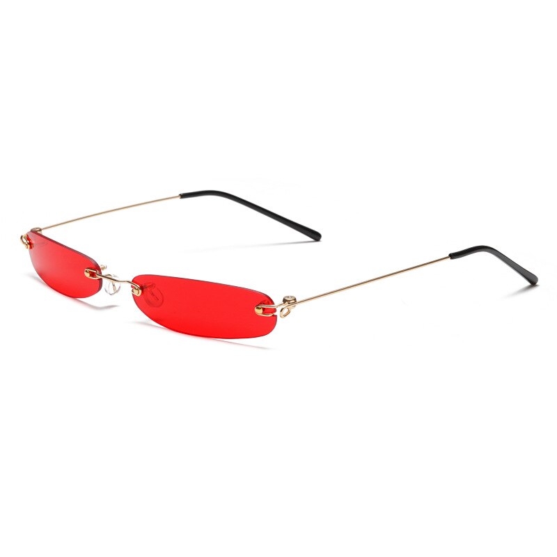 Muselife Smalle Zonnebril Mannen Randloze Zomer Rood Blauw Zwart Rechthoekige Zonnebril Voor Vrouwen Kleine Gezicht: 6-Gold-Red