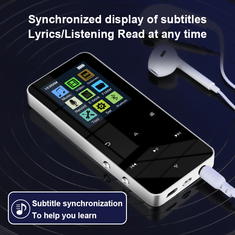 Lettore MP4 Lettore musicale MP3 MP4 in metallo da 2.0 pollici Scheda di supporto HiFi Bluetooth 5.0 Altoparlante incorporato con sveglia FM Lettore di e-book