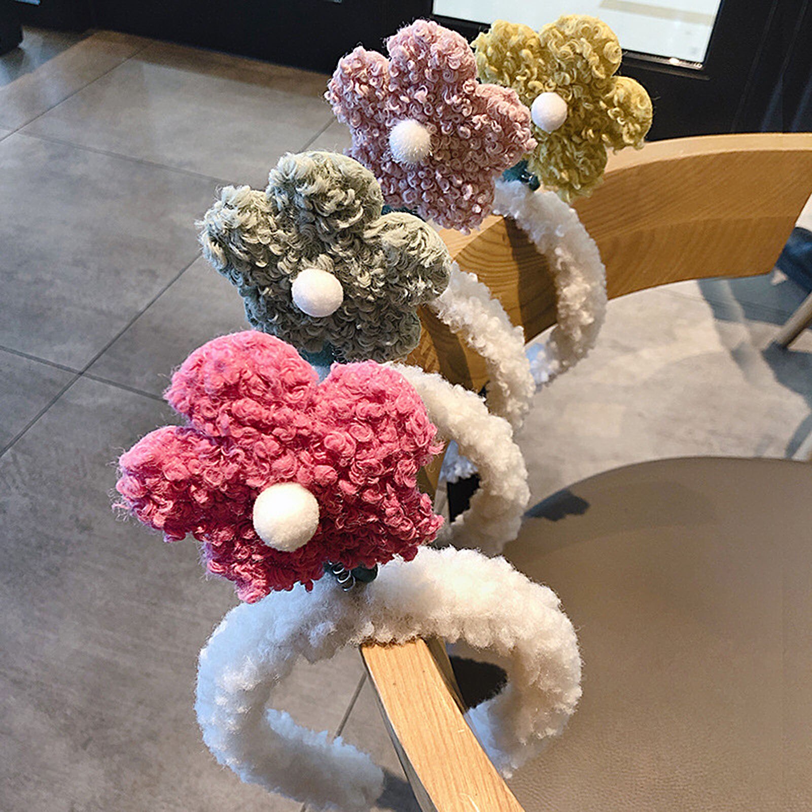Diadema de flores de dibujos animados para niña y mujer, diadema para el pelo de otoño e invierno