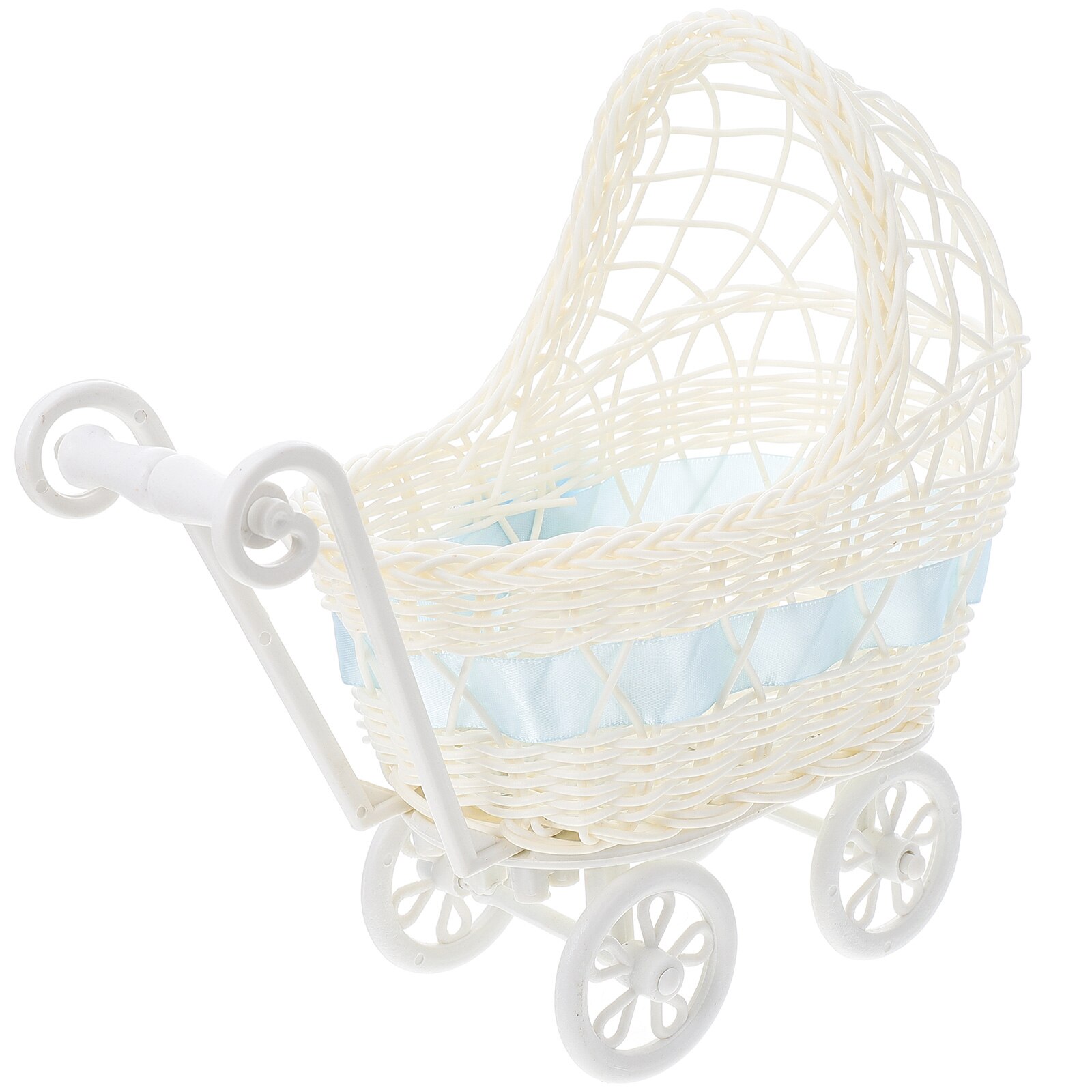 1Pc Plastic Bloem Mand Met Kar Gesimuleerde Geweven Gebreide Wandelwagen Winkelwagen Cane Driewielers Wedding Party Photo Prop (Willekeurige kleur): Default Title