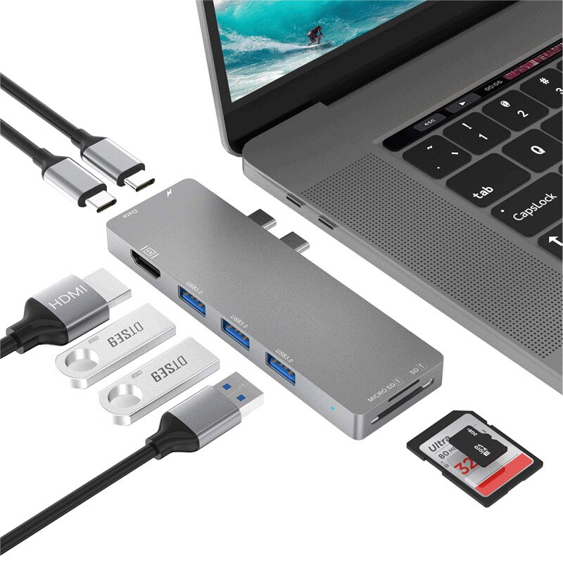 8 In 1 Laptop Docking Station Type C Meerdere Hub Adapter 4K Hdmi Compatibel Usb 3.0 RJ4 Tf sd Kaartlezer Pd Usb Data Transfer