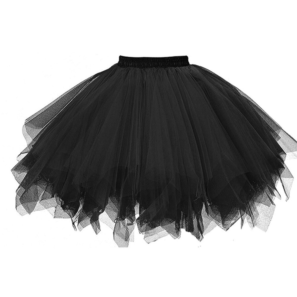 Short Petticoat Tulle Skirts Womens Elastic Stretchy Layers Summer Adult Tutu Skirt Swing Rockabilly Underskirt: black