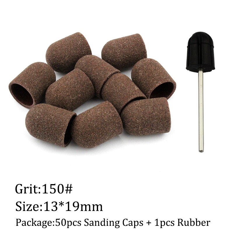 50Pcs/Set 150# Grit Nail Sanding Caps Rubber Grip Pedicure Polishing Sand Block Electric Drill Accessories Bit Manicure Tools: 13mm-150