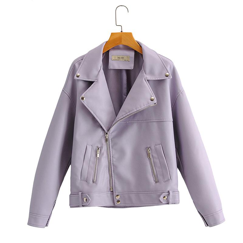 Ailegogo Herfst Vrouwen Pu Leren Jas Casual Bf Losse Zachte Motorfiets Punk Faux Lederen Jas Vrouwelijke Rits Klinknagel Bovenkleding: Lavender / S