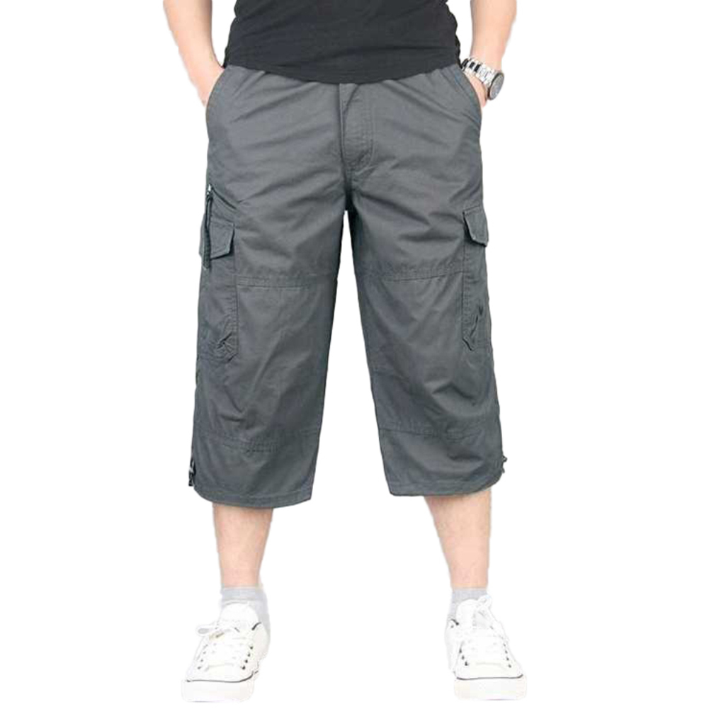 Multi-Pocket Straight Capri Cropped Broek Broek Mannen Hip Hop Streetwear Cargo Werk Broek Overall Mannen Casual Losse broek: XXL / Grey
