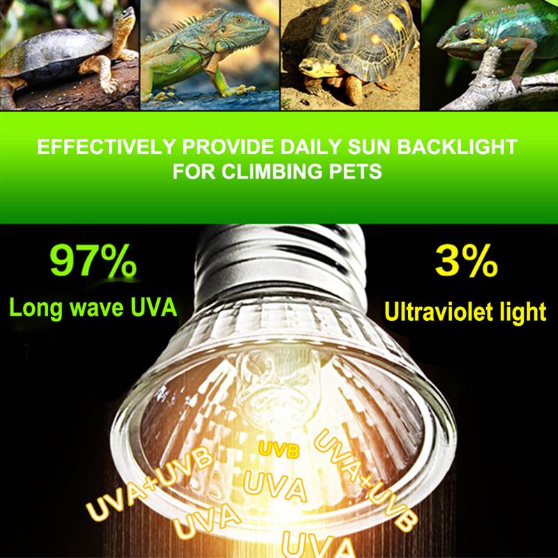25/50W UVA+UVB 3.0 Reptile Lamp Turtle Tortoise Pet Basking UV Bulbs Heating Lamp Amphibians Temperature Control