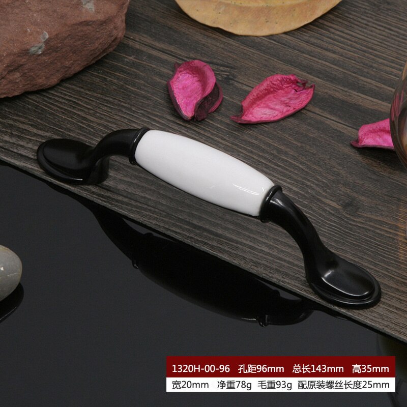 2 pcs Ceramic handle cupboard white drawer simple black and white European wardrobe single hole handle: 1320h-00-96