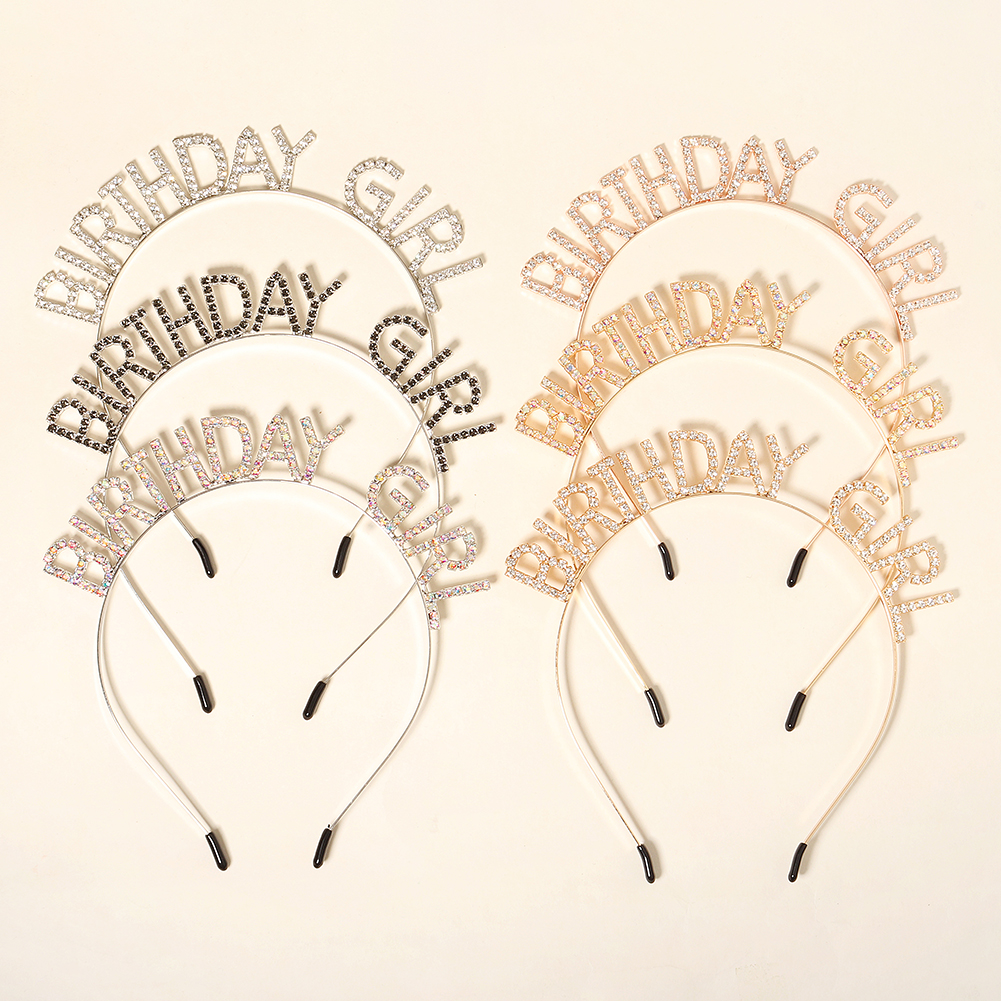 Diadema de feliz cumpleaños con letras en inglés y diamantes de imitación brillantes para mujer, Material de aleación de Zinc, joyería de , accesorio Popular para el cabello