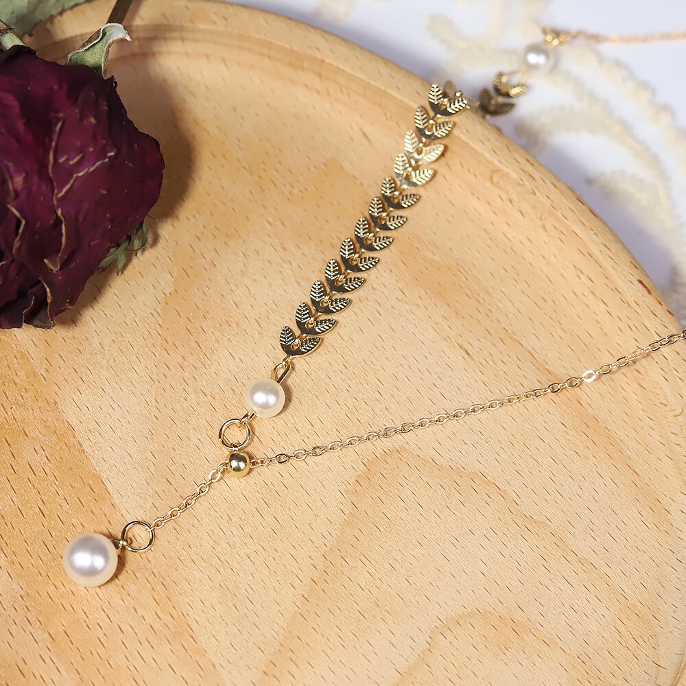 Ins Eenvoudige Temperament Tarwe Oor Parel Hanger Korte Ketting Vrouwelijke Tij Netto Rode High-End Sleutelbeen Keten Ketting