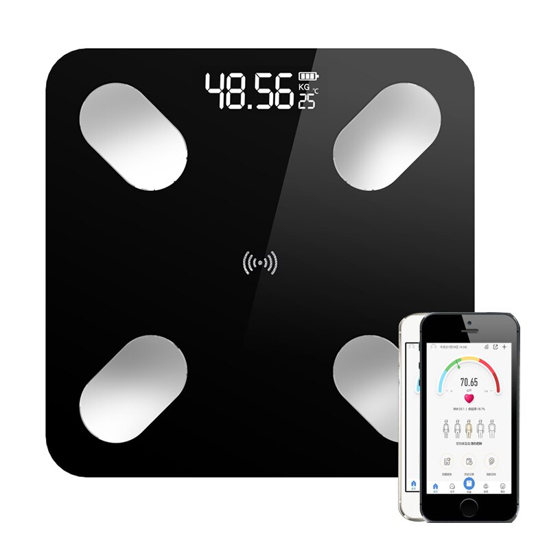 Bluetooth lichaamsvetweegschaal, slimme draadloze digitale gewichtsmonitor, gezondheidsanalysator met smartphone-app, 1 stuk: Zwart
