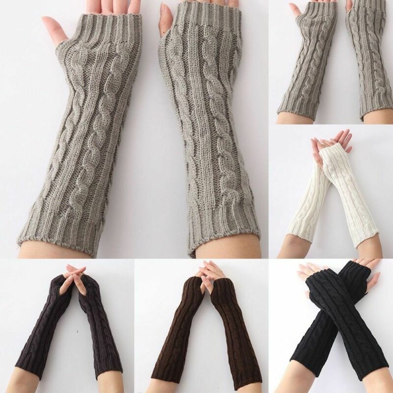 Kvinder vinter håndled arm strikkede lange fingerløse handsker vanter håndvarmer