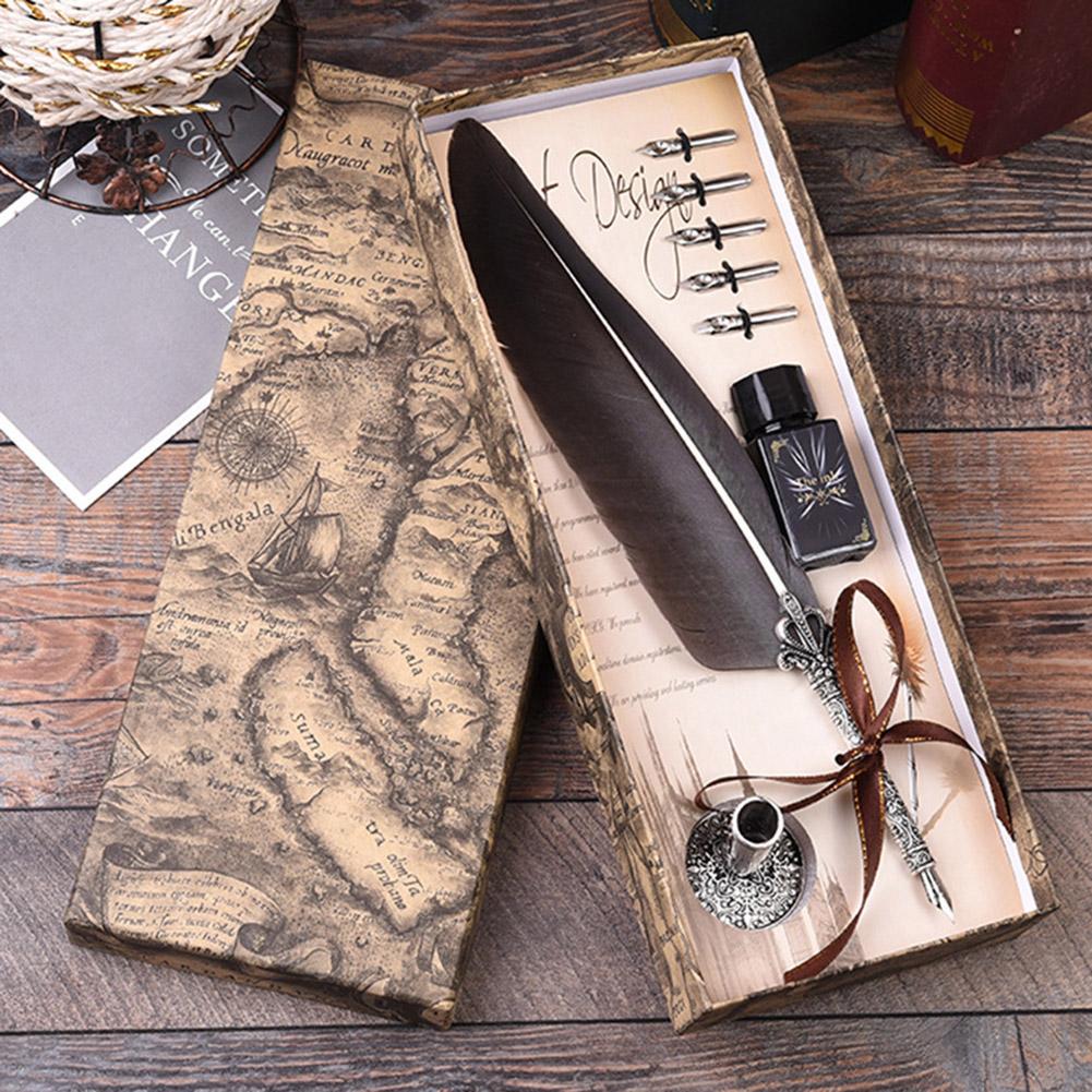 Luxe Vintage Veren Pen Retro Engels Kalligrafie Quill Dip Vulpen Met 5 Penpunten Briefpapier Kantoor Schoolbenodigdheden